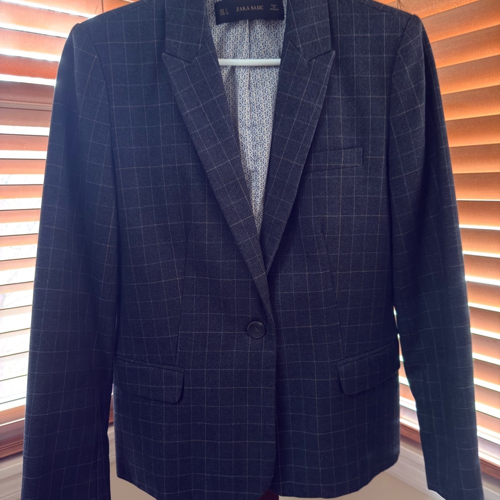Zara Charcoal Windowpane Blazer